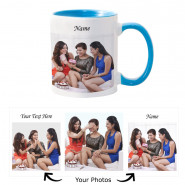 Personalized Inside Blue Mug (Three Photos) & Card