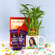 Adorable Delight - Personalized White Photo Mug, 2 Layer Luck Plant, 2 Dairy Milk and Card