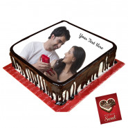 Square Shaped Chocolate Photo Cake 1 Kg & Valentine Greeting Card