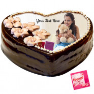 Heart Shaped Chocolate Photo Cake 1 Kg & Valentine Greeting Card