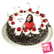 Round Shaped Black Forest Photo Cake 1 Kg & Valentine Greeting Card