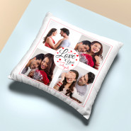 Love You Personalized Cushion with Four Photos & Valentine Greeting Card