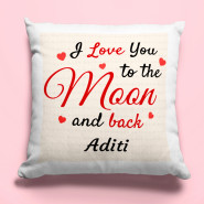 I Love You to The Moon & Back Personalized Cushion & Valentine Greeting Card