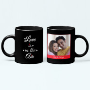 Love is in The Air Personalized Black Mug & Valentine Greeting Card