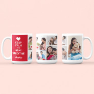 Attractive and Enhancing - Keep Calm and Be My Valentine Personalized Mug, Photo Heart Keychain, Personalized Ferrero Rocher Chocolate 16 Pcs & Valentine Greeting Card