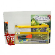 Students Joy - Clip Board, Premium Wooden Pencil, Cello Pen, Sharpener, Eraser, Scale, Highlighter, 2 Kitkat, Pouch and Card