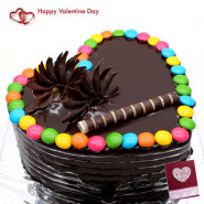 Chocolate Gems Heart Shape Cake 1 Kg & Valentine Greeting Card