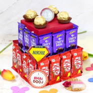 Bhai-Dooj Wishes - Ferrero Rocher 4 Pcs, 12 Dairy Milk, 16 Kit Kat, 2 Bhai Dooj Props with Bhaidooj Tikka and Laxmi-Ganesha Coin