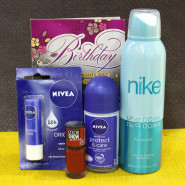 Lovely Lady Hamper - Nivea Lip Balm, Nivea Deodorant Protect & Care, Maybelline Color Show Nail Polish, Nike Deo and Card