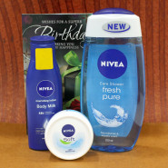 Nivea Beauty Care Hamper - Nivea Body Milk Lotion, Nivea Soft Light Moisturiser, Nivea Care Shower and Card