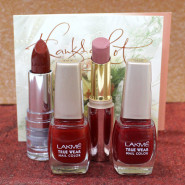 Lakme Beautifying Gift Hamper - 2 Lakme Nail Polish, 2 Lakme Enrich Satin Lipstick and Card