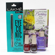 Lakme Fresh Look Combo - Lakme Eyeconic Kajal, 2 Lakme Nail Polish, Lakme Nail Color Remover and Card