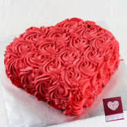 Red Rose Swirl Heart Shaped Cake 1 Kg & Valentine Greeting Card