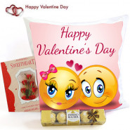 Golden Combo - Happy Valentine's Day Cushion, Ferrero Rocher 4 pcs and Card