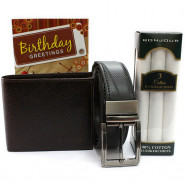 Carry it All - Black Leather Wallet, Brown Leather Belt, Set of 3 Bonjour Hankerchiefs and Card