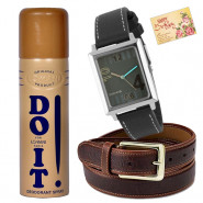World's Best - Sonata Watch White & Gray Dial, Lomani Do It Deo, Leather Belt and Card