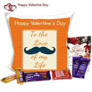 Choco Cushiony - Happy Valentine's Day Cushion, Dairy Milk Fruit n Nut, 2 Dairy Milk, 2 Five Star, 2 Kitkat and Card