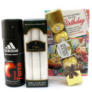 Hanky Chocolaty - Adidas Deo, Ferrero Rocher 4 Pcs, Set of 3 Bonjour Hankerchief and Card