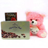 Pink Nutty - Cadbury Celebrations Rich Dry Fruit, Teddy 8 inches and Card