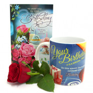 Rose N Mug - Happy Birthday Mug, Artificial Rose and Card