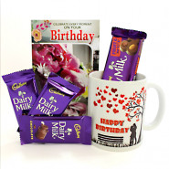 Nutty Muggy - Happy Birthday Personalized Photo Mug, Dairy Milk Fruit n Nut, 3 Dairy Milk and Card