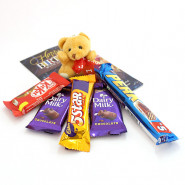 Teddy Chocolaty - Small Teddy, 2 Dairy Milk, Five Star, Kitkat, Perk and Card