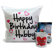 My Hubby - Happy Birthday Personalized Photo Cushion, Happy Birthday Personalized Photo Mug and Card
