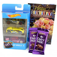 Racer Hamper - Hotwheels Set of 3 Cars, 2 Dairy Milk and Card