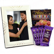 Silver Milky - Silver Photo Frame, 5 Dairy Milk and Card