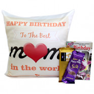 Mom's Temptation - Happy Birthday Personalized Photo Cushion, Temptations, Dairy Milk Silk and Card