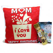 Crunch N Cushion - Happy Birthday Personalized Photo Cushion, Ferrero Rocher 4 Pcs and Card