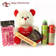 Soft Love - Teddy 8 inches, Toblerone, 2 Bournville, 2 Rasasi Deo, Lakme Lip Love Balm and Card