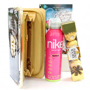 Chocolate N Accessories - Ferrero Rocher 4 Pcs, Blue Clutches, Nike Deo and Card