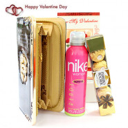 Chocolate N Accessories - Ferrero Rocher 4 Pcs, Blue Clutches, Nike Deo and Card