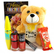 Love For Sis - Teddy 6 inches, Maybelline Mascara, Maybelline Liquid Liner, 2 Maybelline Nail Polishes, Kitkat and Card