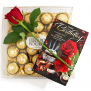 Speciality - Ferrero Rocher 24 Pcs, Artificial Rose and Card