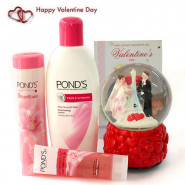 Rythem of Love - Ponds Triple Vitamin Moisturizing Lotion, Ponds White Beauty Pearl Cleansing Gel Face Wash, Ponds Dream Flower Fragrant Talc, Musical Globe with Heart and Card
