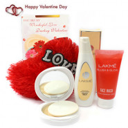 Love N Groom - Red Heart Pillow, Lakme Clean Up Fresh Fairness Face Wash, Lakme Peach Milk Moisturizer Body Lotion, Lakme Perfect Radiance Intense Whitening Compact and Card