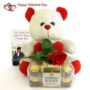 Rose N Love - Teddy 12 inches, Ferrero Rocher 16 Pcs, Artificial Rose and Card