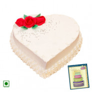 1 Kg Vanilla Cake Heart Shaped (Eggless) & Card