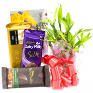 Lucky Bars - 3 Layer Bamboo Plant, Temptations, Dairy Milk Silk, Bournville and Card