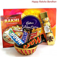Celebrations Basket - Cadbury Celebrations, Ferrero Rocher 4 Pcs, Snicker, Mars, Twix, Bounty (Rakhi & Tika NOT Included)