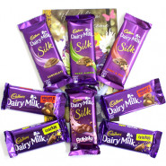 Bubbles of Love - Dairy Milk Bubbly, 3 Dairy Milk Silk, 2 Dairy Milk Fruit n Nut 38 gms, 2 Dairy Milk Crackle 38 gms and Card