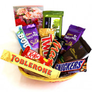 Choco Chunky Basket - Temptations, Toblerone, 2 Dairy Milk Silk, Snickers, Mars, Twix, Bounty, Bournville, Kit Kat and Card