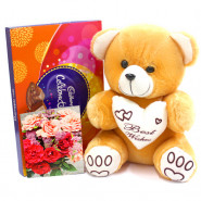 Superb Combo - Teddy 10 inch, Cadbury Celebrations and Card