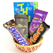 Chocolaty Gift Basket - Bournville, Dairy Milk Silk, Snicker, Mars and Card