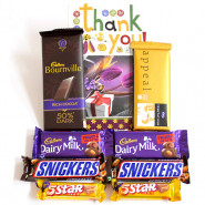 Choco Bars - Temptations, Bournville 90 gms, 2 Dairy Milk Fruit n Nut, 2 Snickers, 2 Five Star and Card