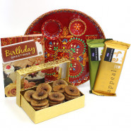 Best Wishes - Anjeer, 2 Temptations, Meenakari Thali 6 inch and Card