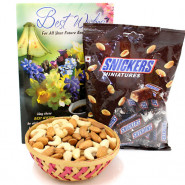 Delicious Basket - Almonds and Cashewnuts in Basket, Snickers Miniatures and Card