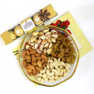Craving for More - Assorted Dryfruits in Decorative Thali, Ferrero Rocher 4 pcs and Card